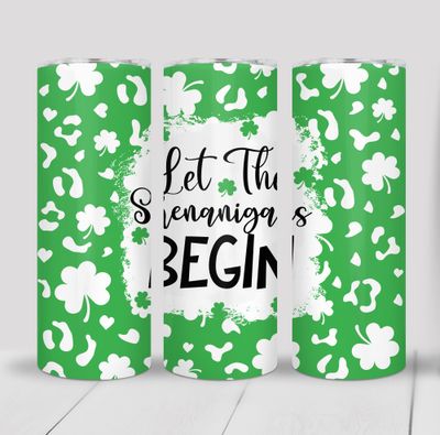 Let the Shenanigans Begin Shamrock Pub Crawl St Patrick&#39;s Day 20 ounce Skinny Tumbler