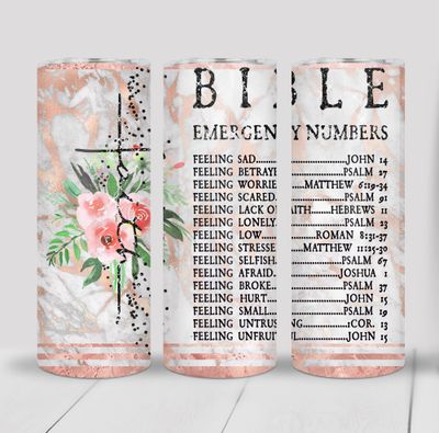 Floral Bible Emergency Numbers Religious 20 ounce Skinny Tumbler