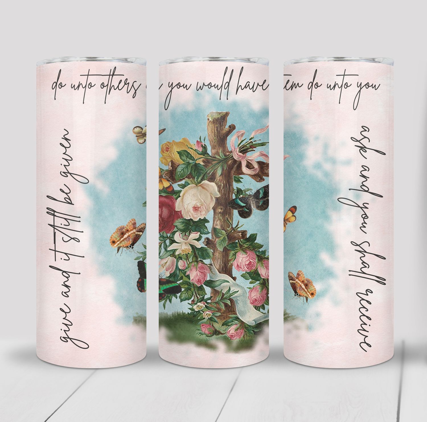Floral Religious 20 ounce Skinny Tumbler