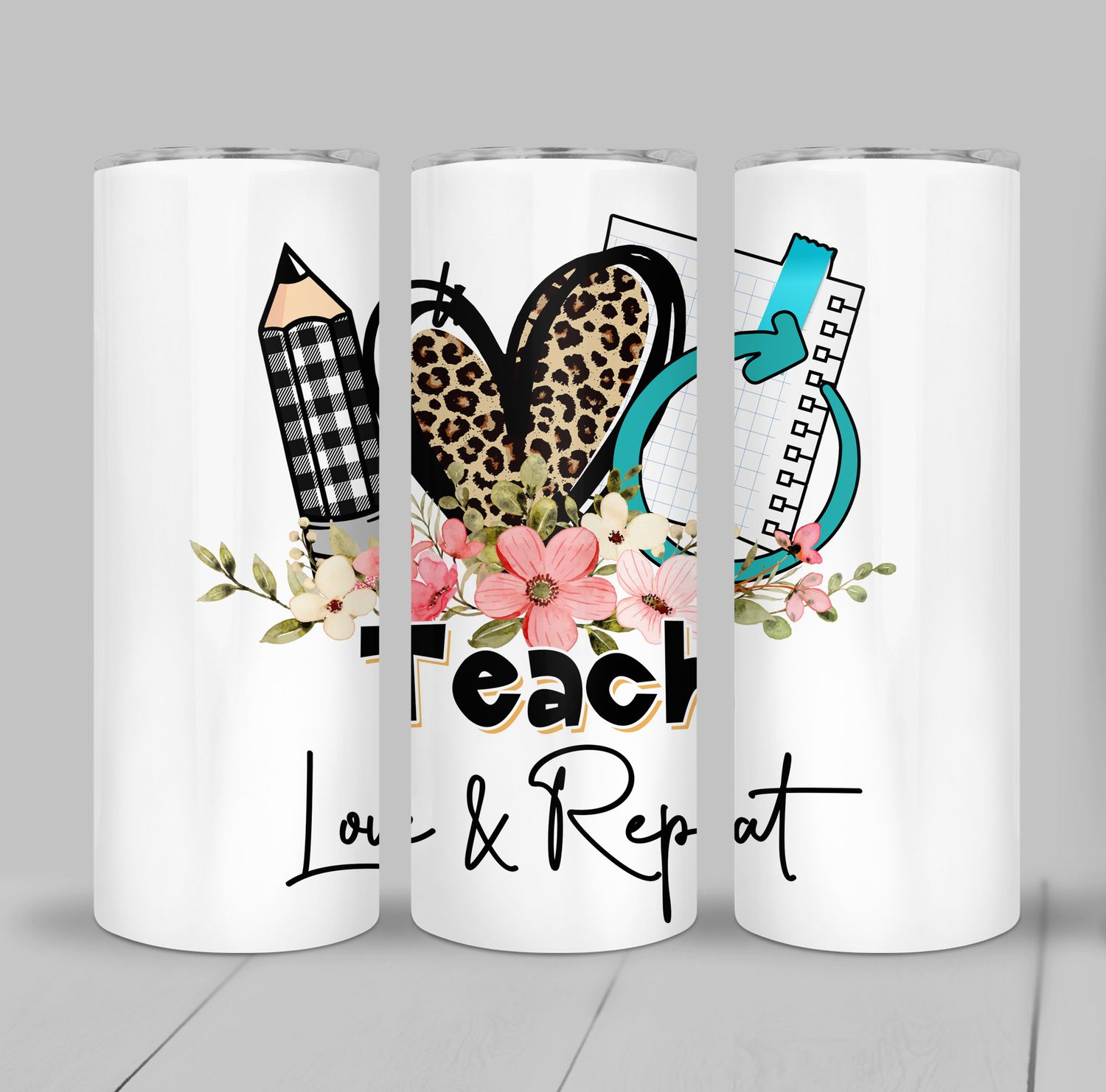 Teach Love Repeat Teacher Inspirational Back to School 20 ounce Skinny Tumbler