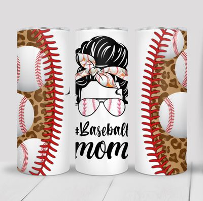 Baseball Mom Messy Bun 20 ounce Skinny Tumbler