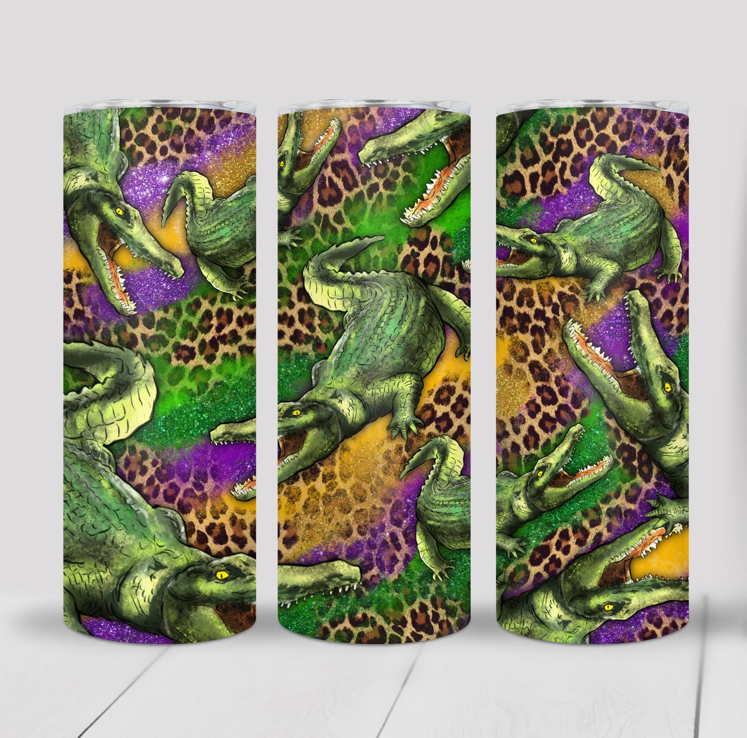 Alligator Leopard Print Mardi Gras 20 ounce Skinny Tumbler