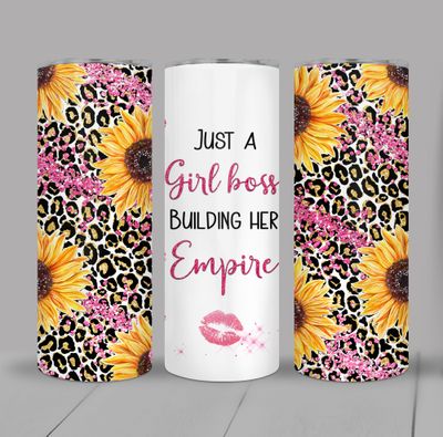 Just a Girl Boss Building Her Empire Leopard Print and Sunflowers Empowerment 20 ounce Skinny Tumbler