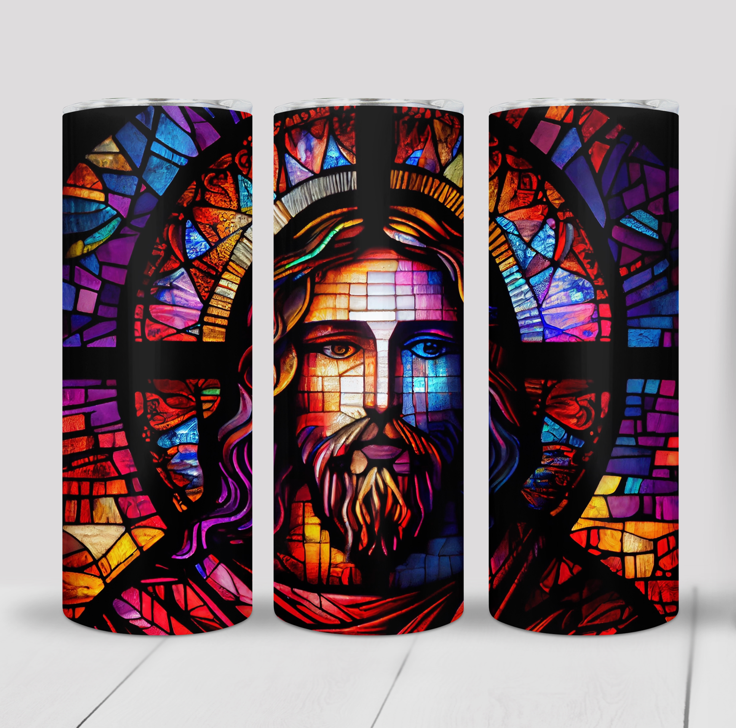 Jesus Christ Colorful Stained Glass Religious 20 ounce Skinny Tumbler