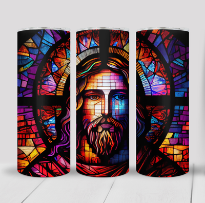 Jesus Christ Colorful Stained Glass Religious 20 ounce Skinny Tumbler