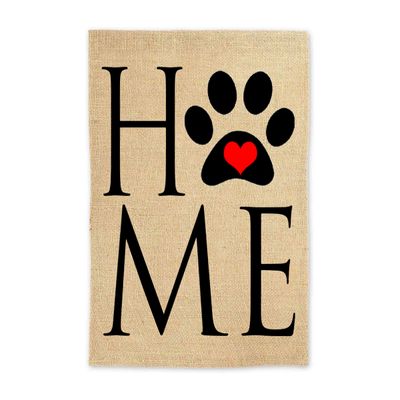 Home paw print with heart Garden Flag Welcome Sign