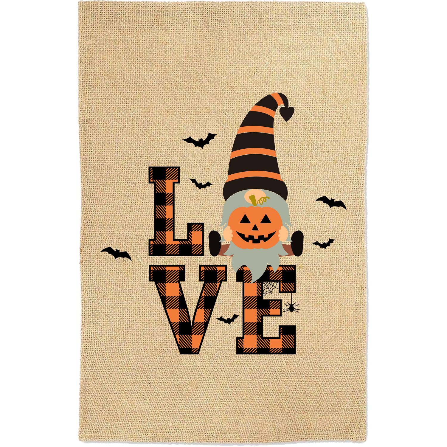 Love Halloween Gnome Garden Flag Welcome Sign