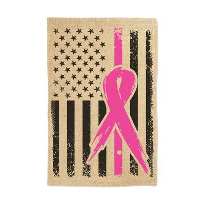 Breast Cancer Awareness Ribbon Pink Line Garden Flag Welcome Sign