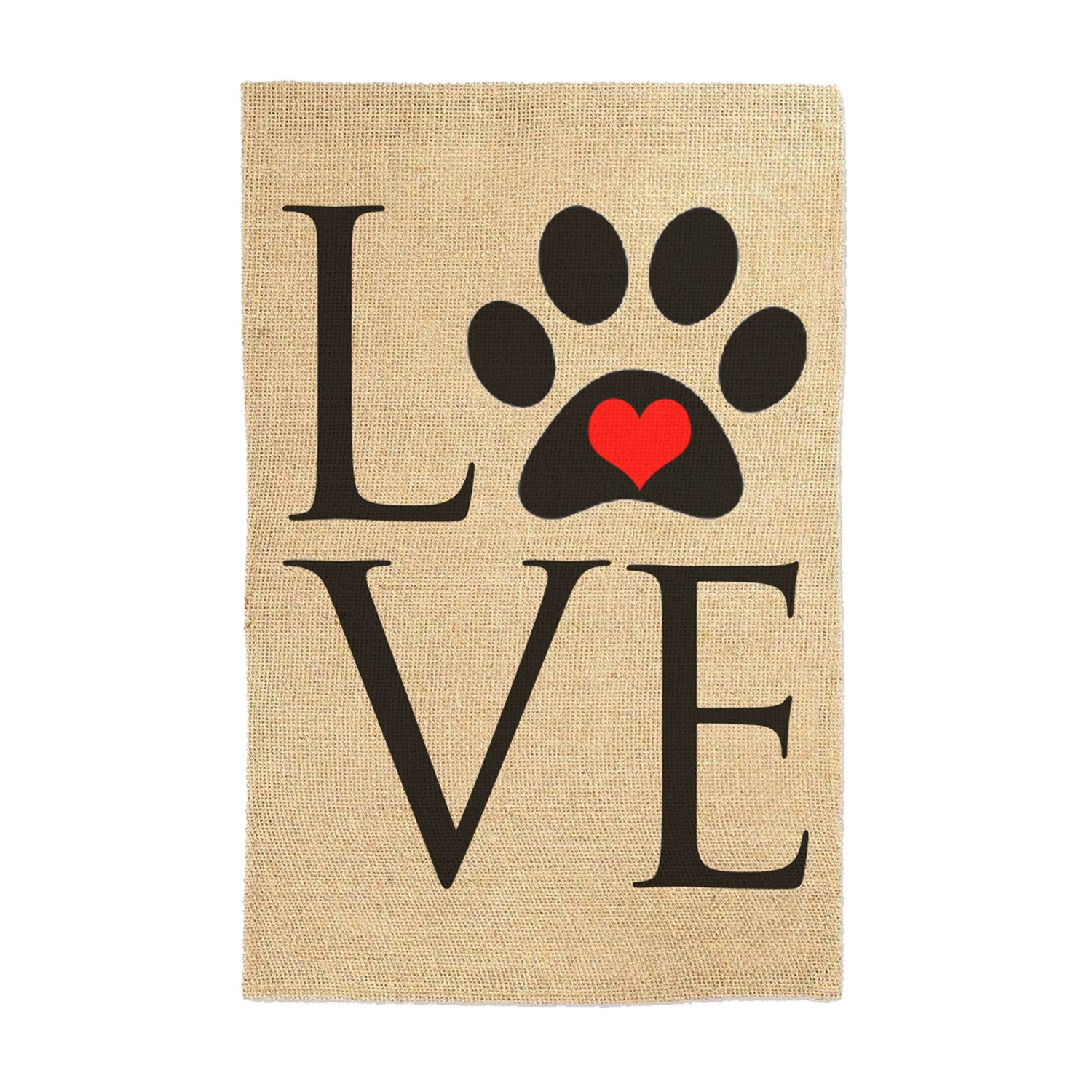 Home paw print with heart Garden Flag Welcome Sign