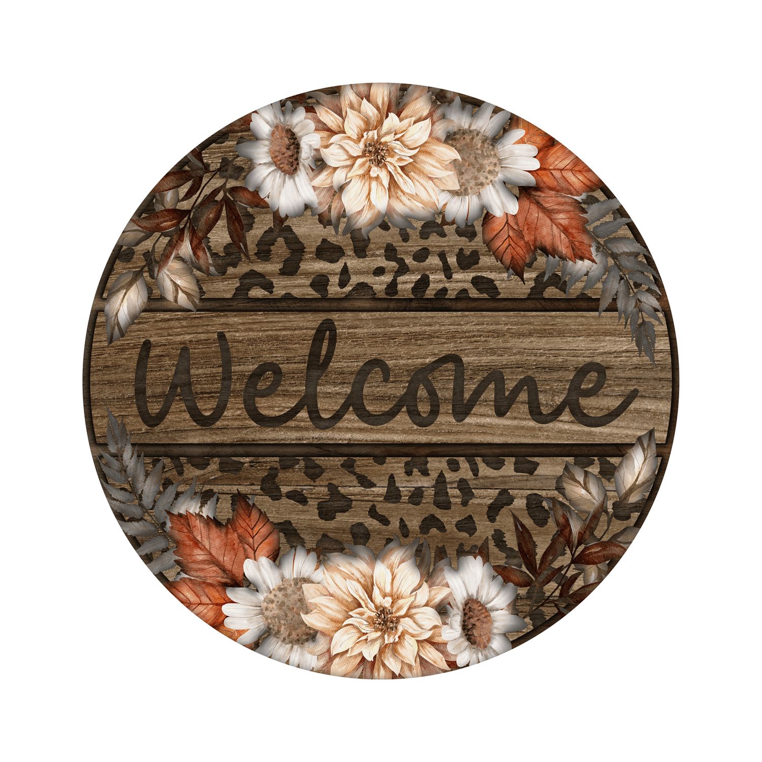 Leopard Print Welcome Round Metal Sign