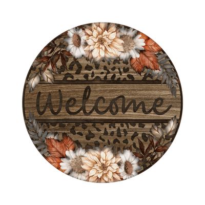 Leopard Print Welcome Round Metal Sign