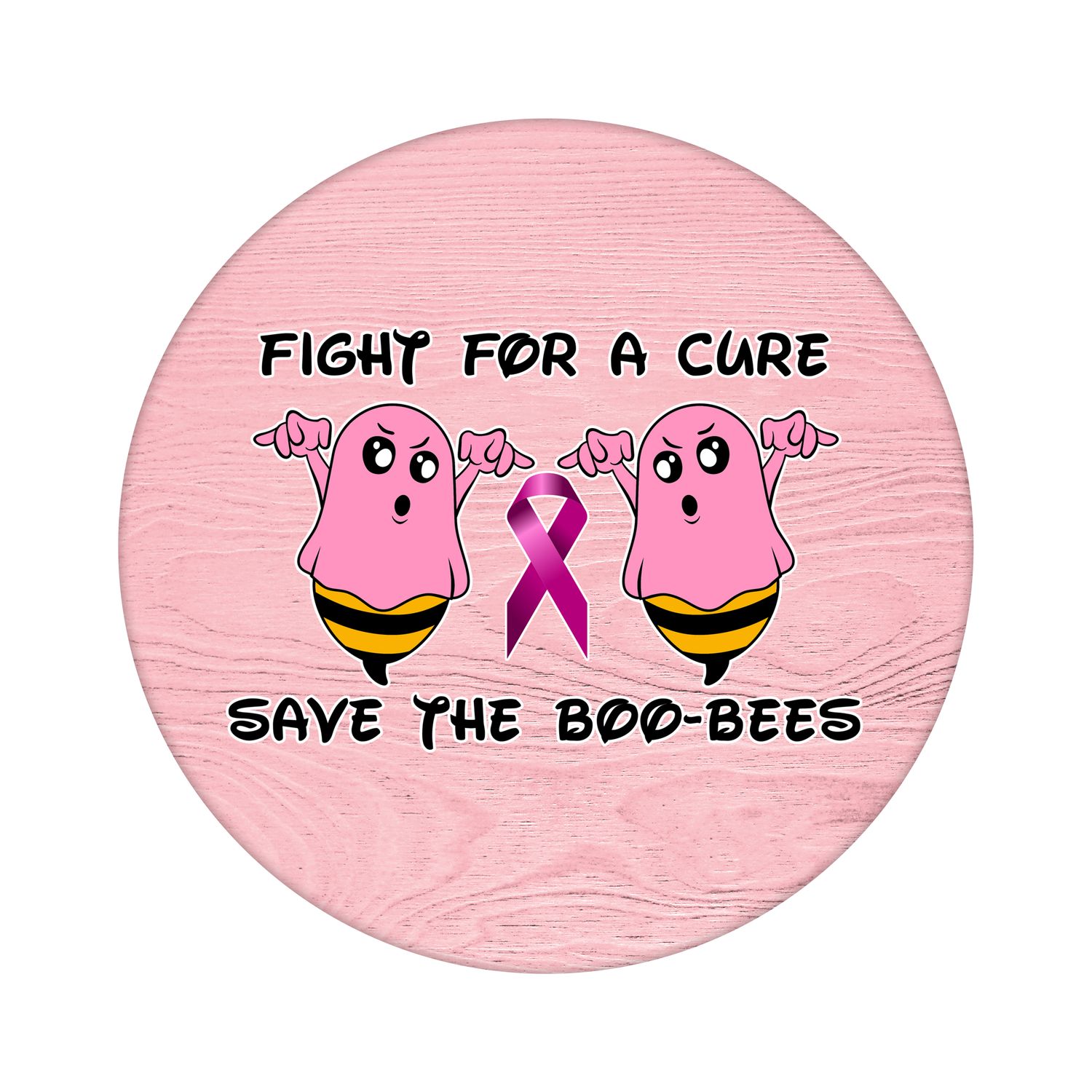Fight for a Cure Save the Boo-Bees Breast Cancer Awareness Ribbon Round Metal Sign