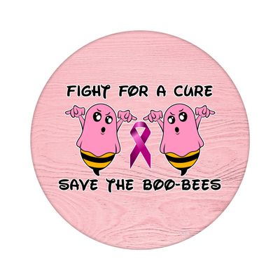Fight for a Cure Save the Boo-Bees Breast Cancer Awareness Ribbon Round Metal Sign
