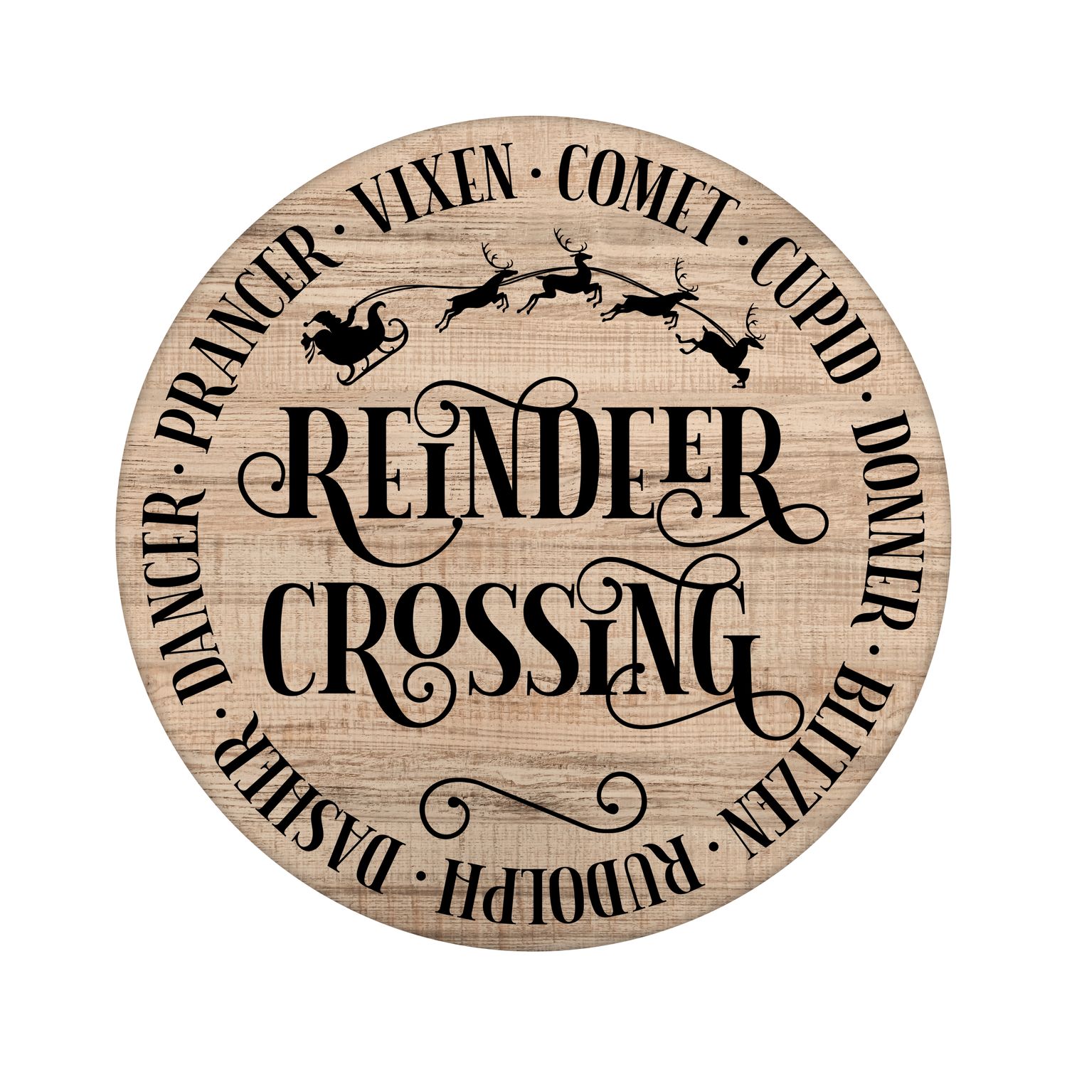 Reindeer Crossing Christmas Round Metal Sign