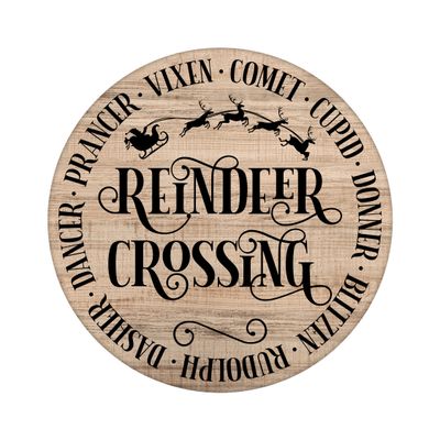 Reindeer Crossing Christmas Round Metal Sign