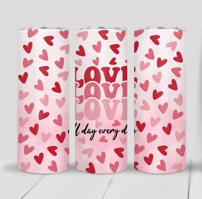 Love Heart Valentine&#39;s 20 ounce Skinny Tumbler