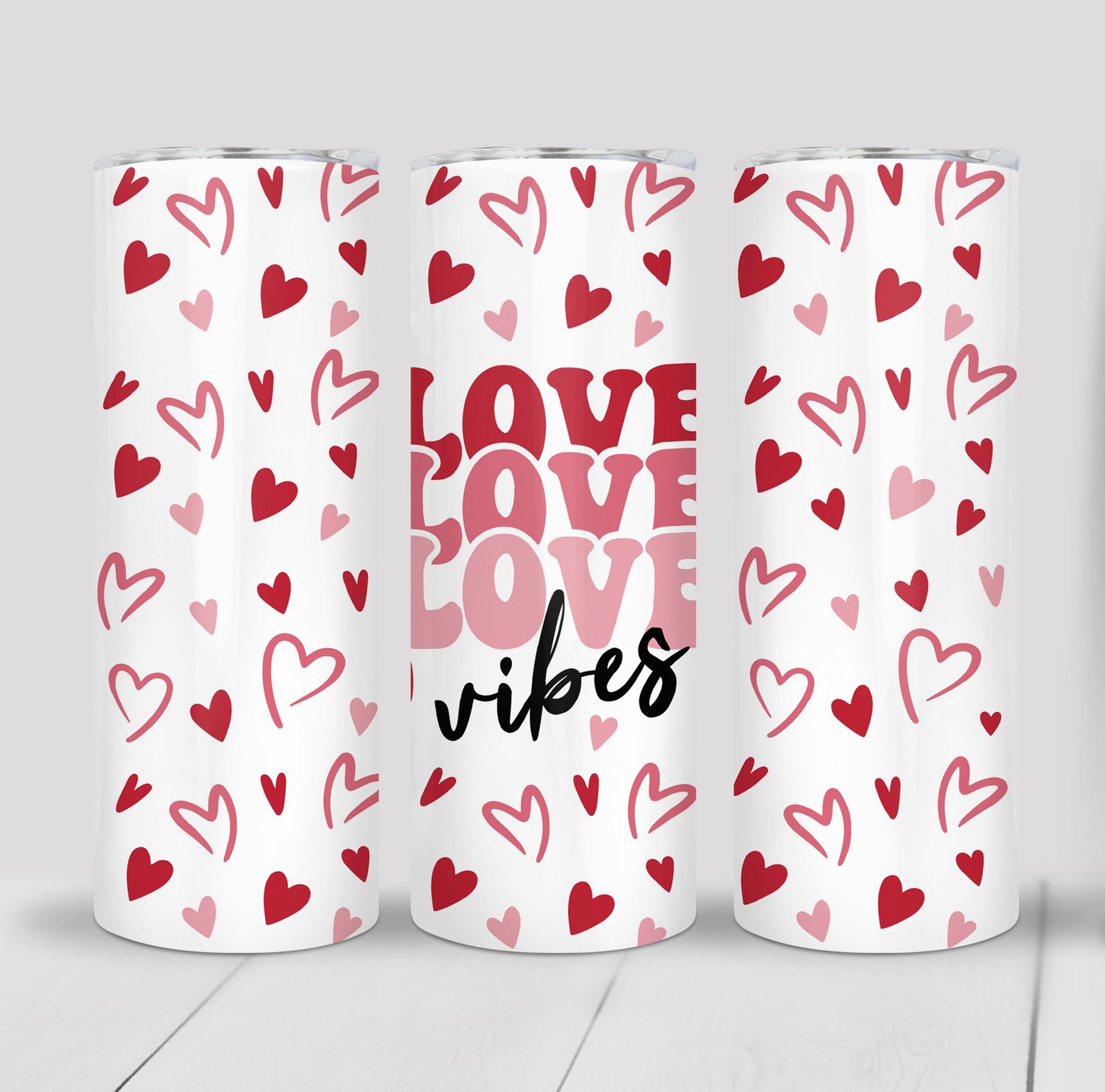 Love Vibes Hearts Valentine&#39;s 20 ounce Skinny Tumbler