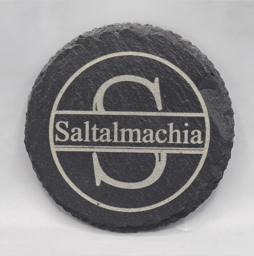 Laser Engraved Monogram Round Slate Coasters