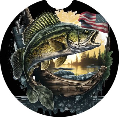 American flag fish Sandstone Car Coaster