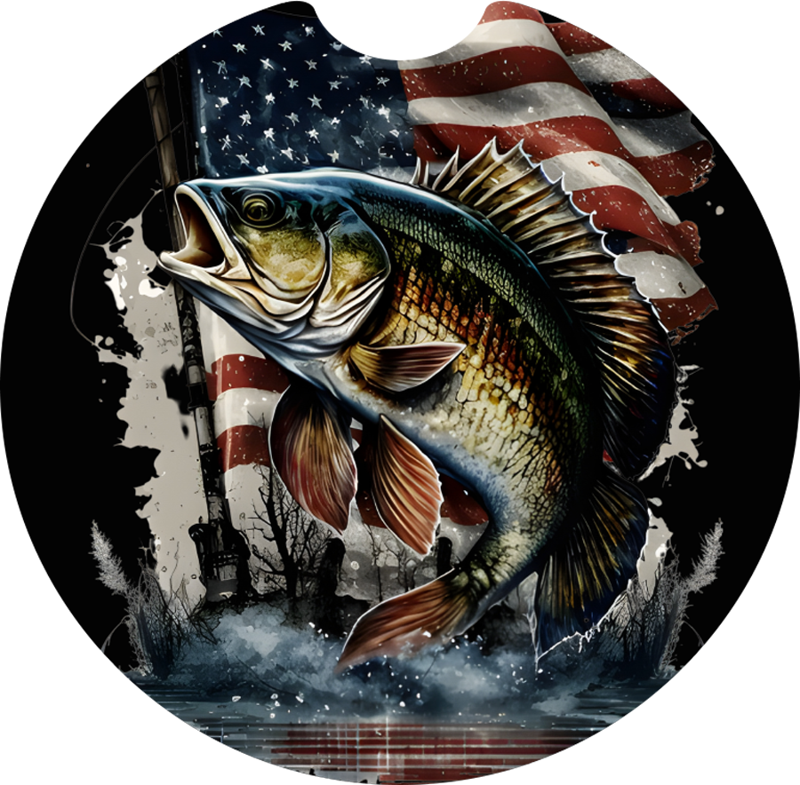 American flag fish Sandstone Car Coaster
