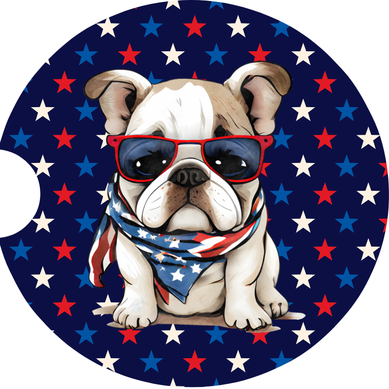 Patriotic Bulldog Dog Sandstone Car Coaster
