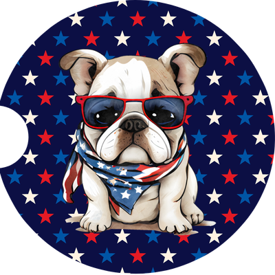Patriotic Bulldog Dog Sandstone Car Coaster