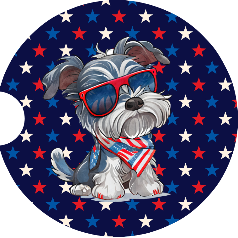 Patriotic Miniature Schnauzer Dog Sandstone Car Coaster