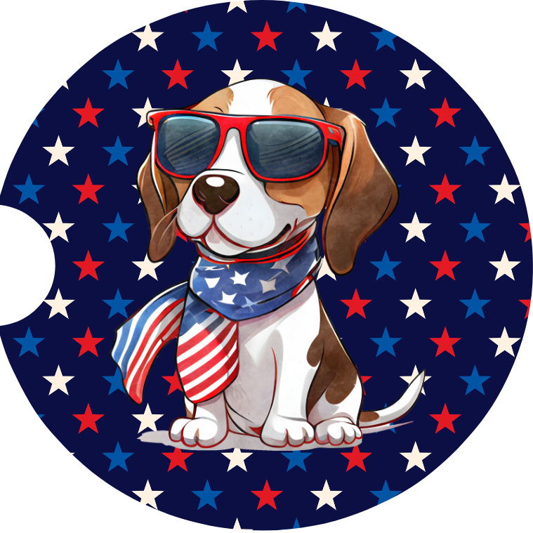 Patriotic Beagle Dog Sandstone Car Coaster