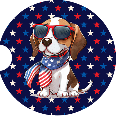 Patriotic Beagle Dog Sandstone Car Coaster