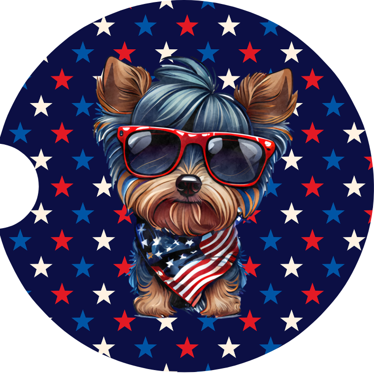 Patriotic Yorkie Dog Sandstone Car Coaster