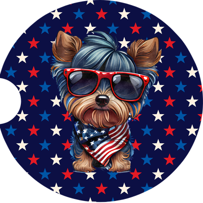 Patriotic Yorkie Dog Sandstone Car Coaster