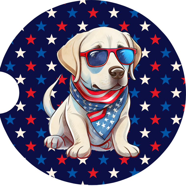 Patriotic Labrador Dog Sandstone Car Coaster