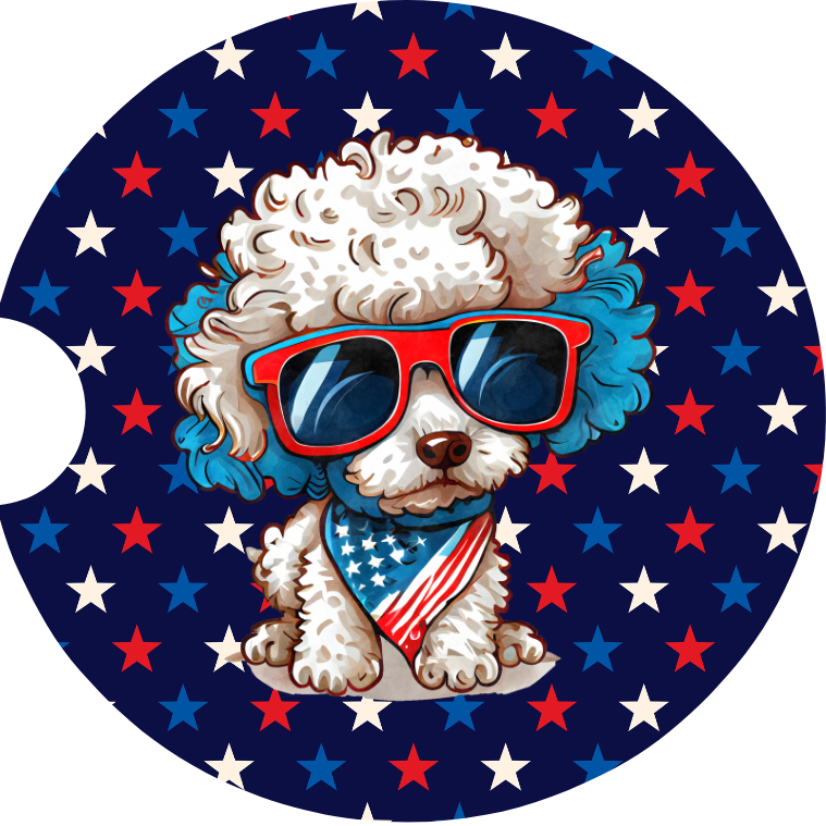 Patriotic Poodle Dog Sandstone Car Coaster