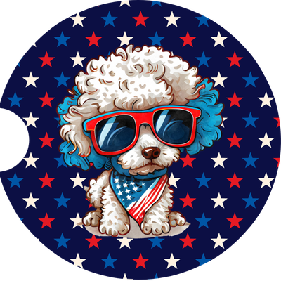 Patriotic Poodle Dog Sandstone Car Coaster