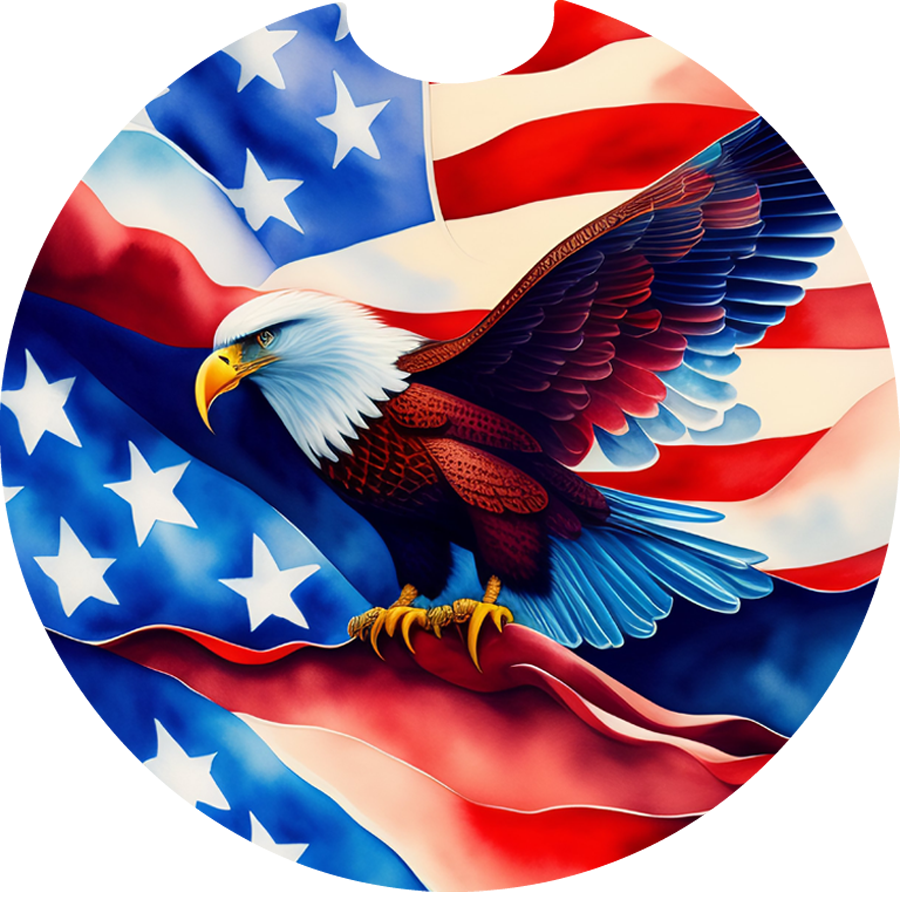 American Flag Patriotic Bald Eagle Sandstone Car Coaster