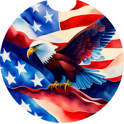 American Flag Patriotic Bald Eagle Sandstone Car Coaster