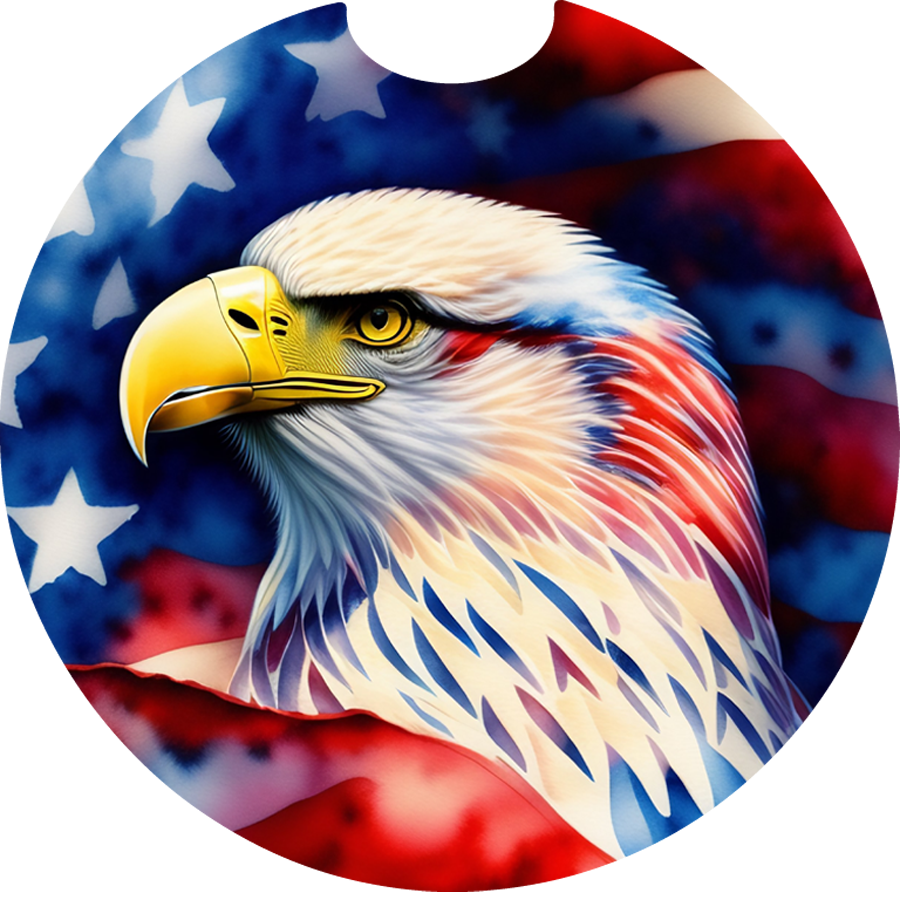 American Flag Patriotic Bald Eagle Sandstone Car Coaster