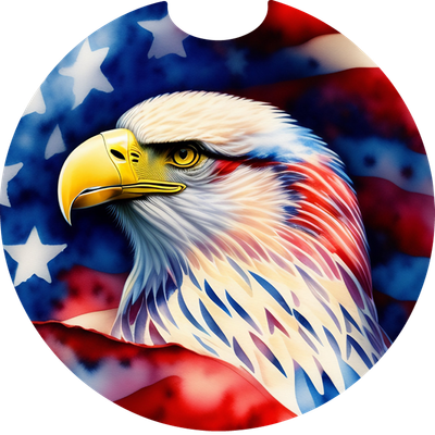 American Flag Patriotic Bald Eagle Sandstone Car Coaster