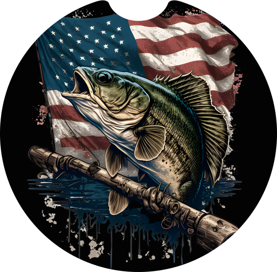 American flag fish Sandstone Car Coaster