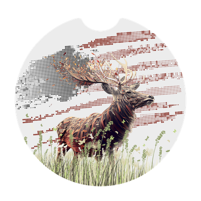American Flag Patriotic Deer Sandstone Car Coaster