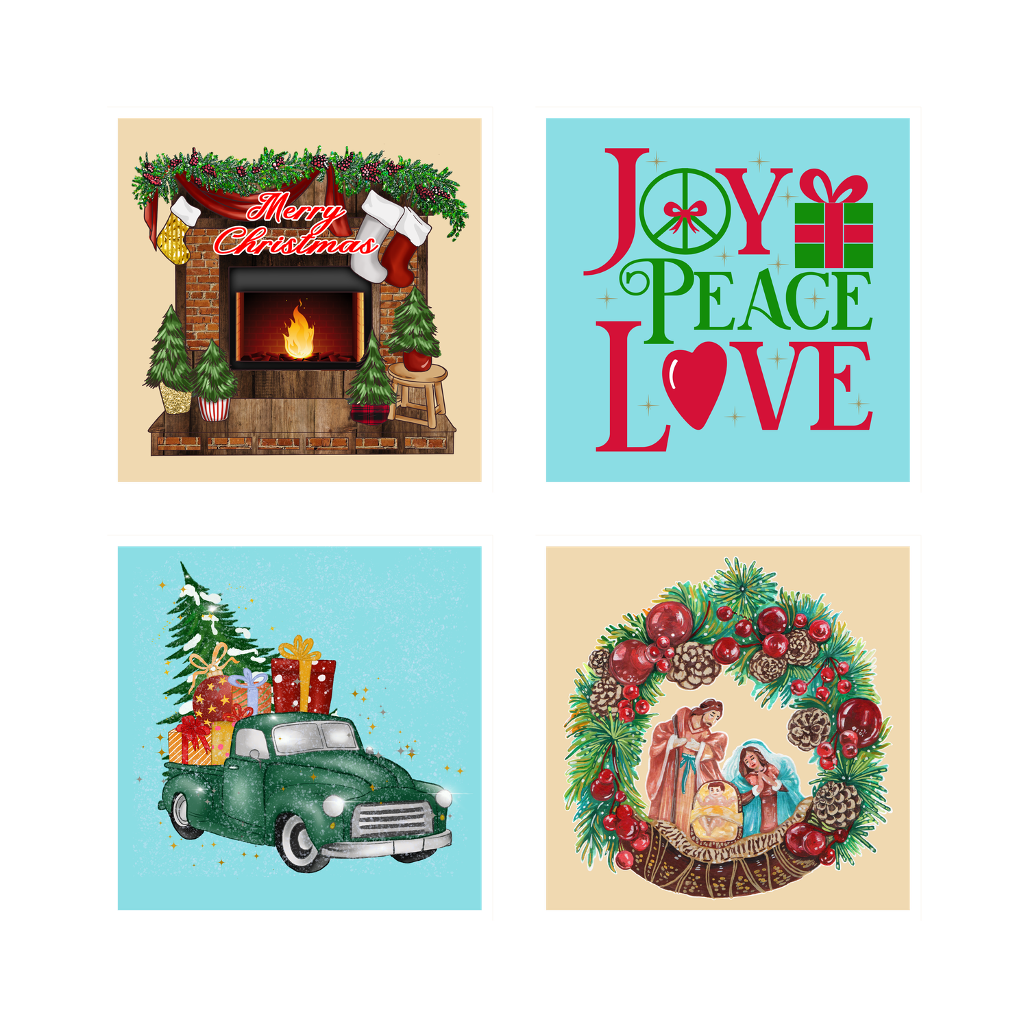 SET OF 4 - gloss finish ceramic tile coasters for Christmas decor