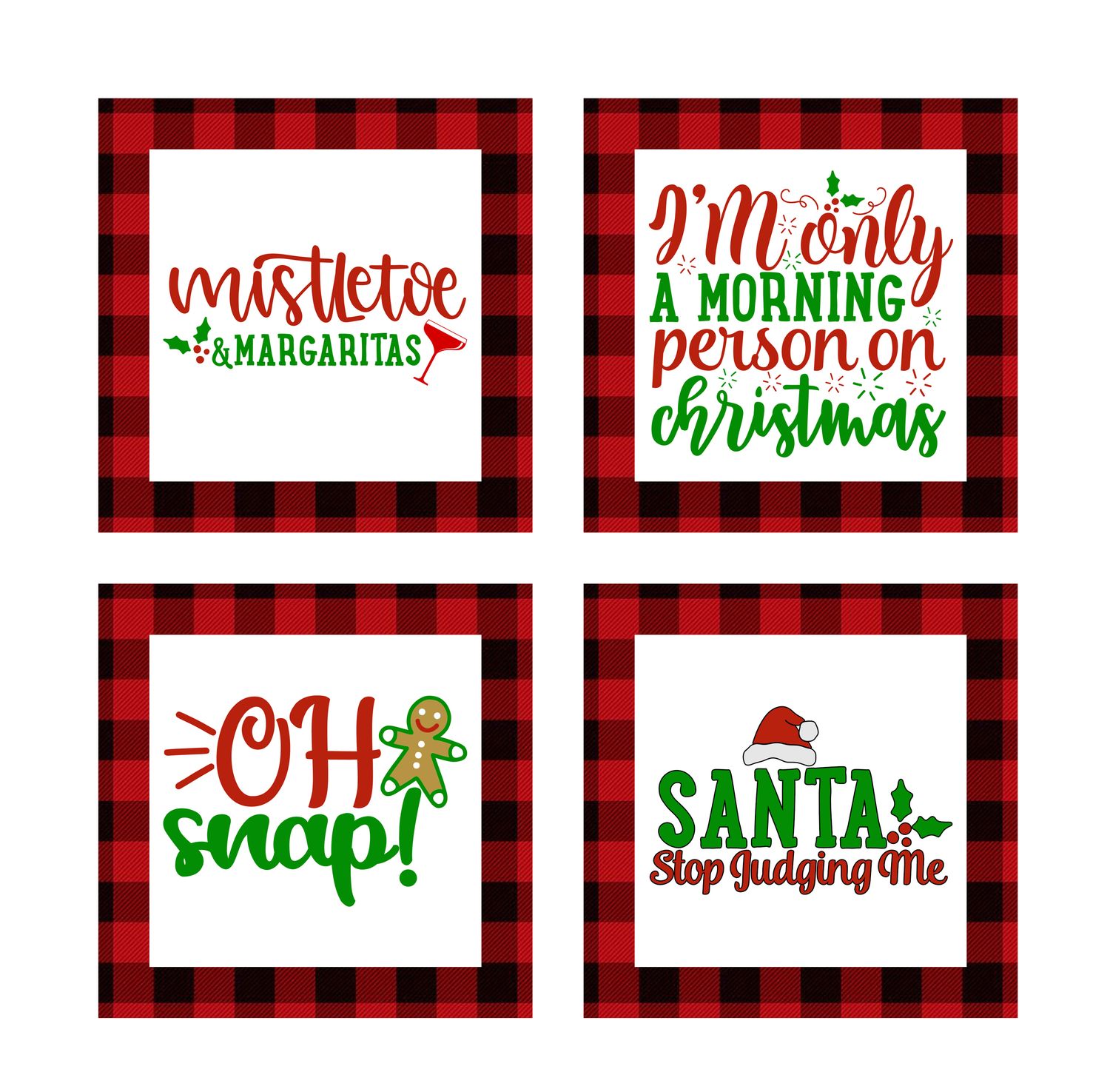 SET OF 4 - gloss finish ceramic tile coasters for Christmas decor