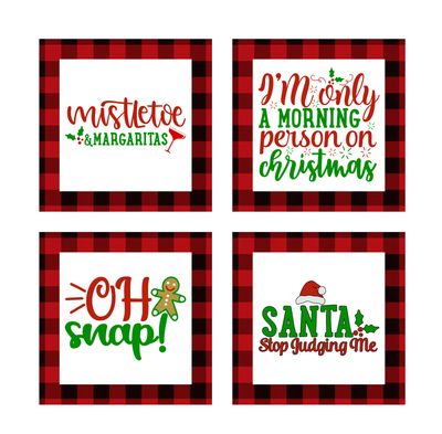 SET OF 4 - gloss finish ceramic tile coasters for Christmas decor