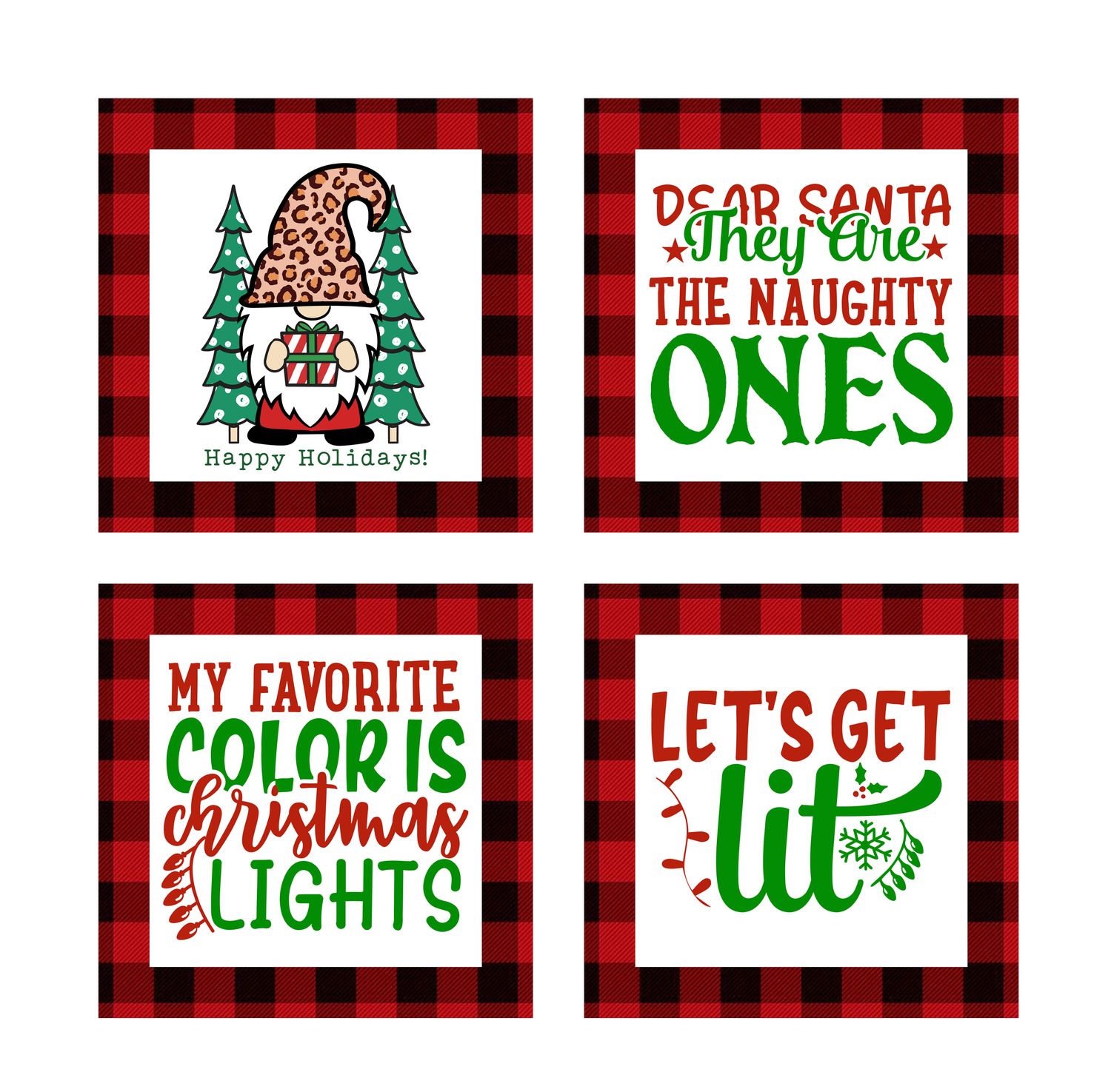 SET OF 4 - gloss finish ceramic tile coasters for Christmas decor