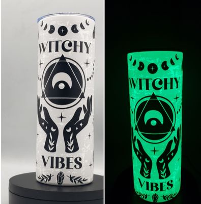 Witchy Vibes glow in the dark 20 ounce Halloween Skinny Tumbler
