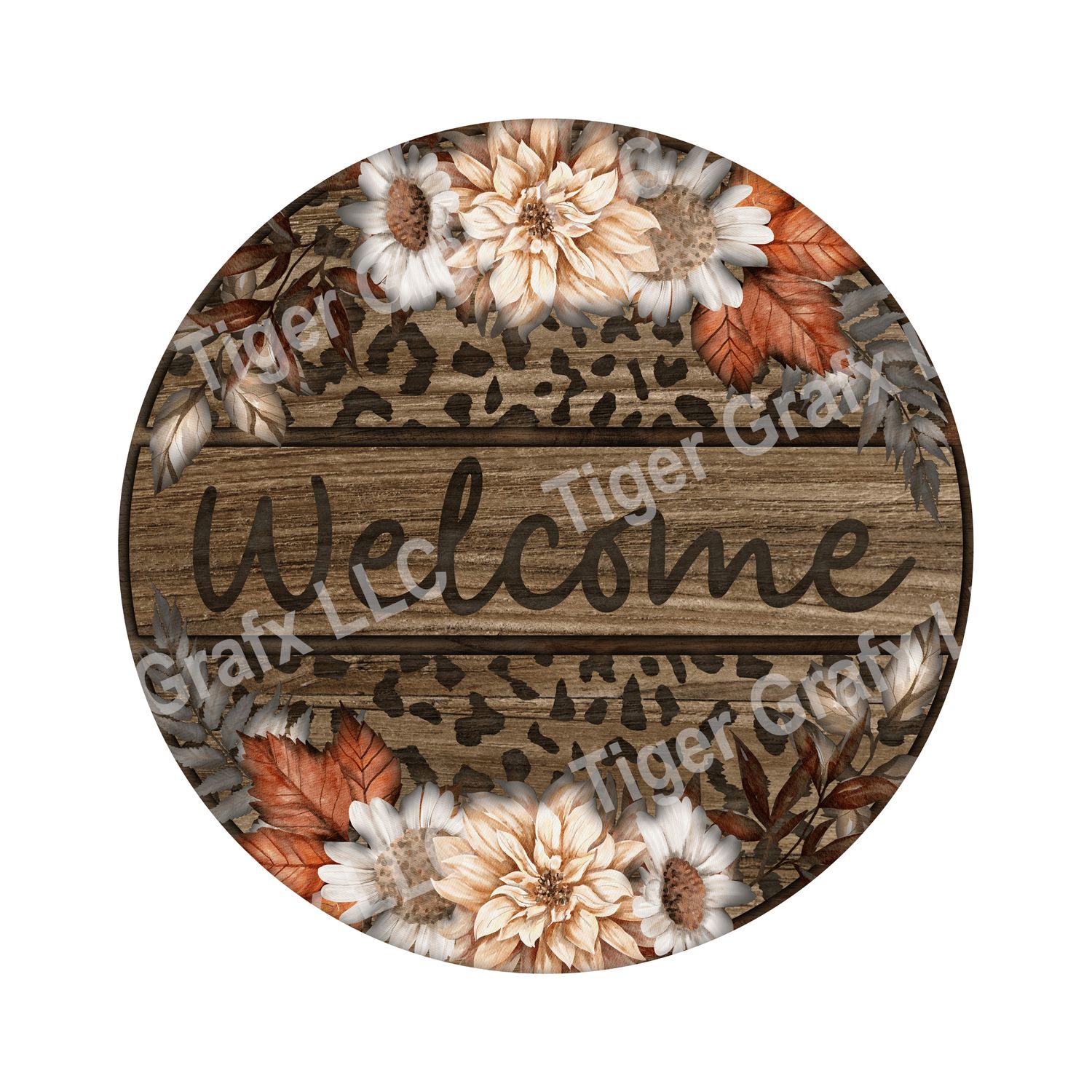 Leopard Print Welcome - Wood door hanger / wreath decor sign