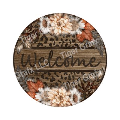 Leopard Print Welcome - Wood door hanger / wreath decor sign
