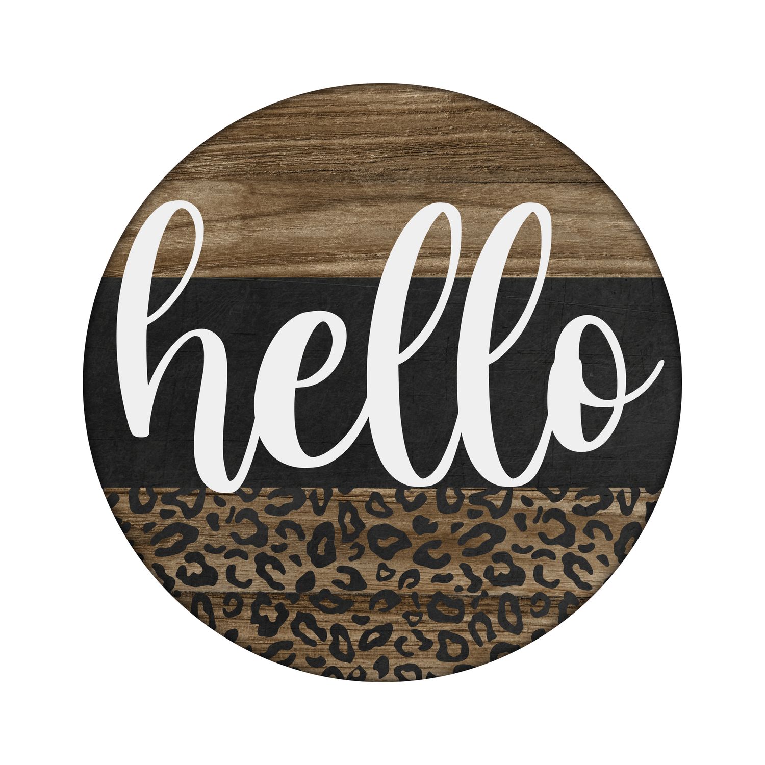 Hello - leopard print Wood door hanger / wreath decor sign