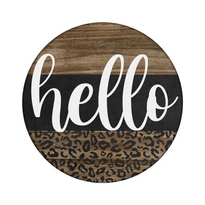 Hello - leopard print Wood door hanger / wreath decor sign