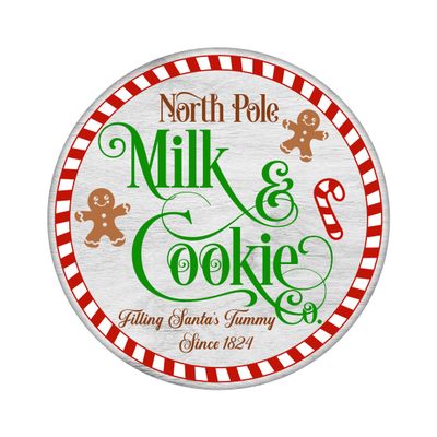 North Pole Milk and Cookies - Christmas Wood door hanger / wreath decor sign